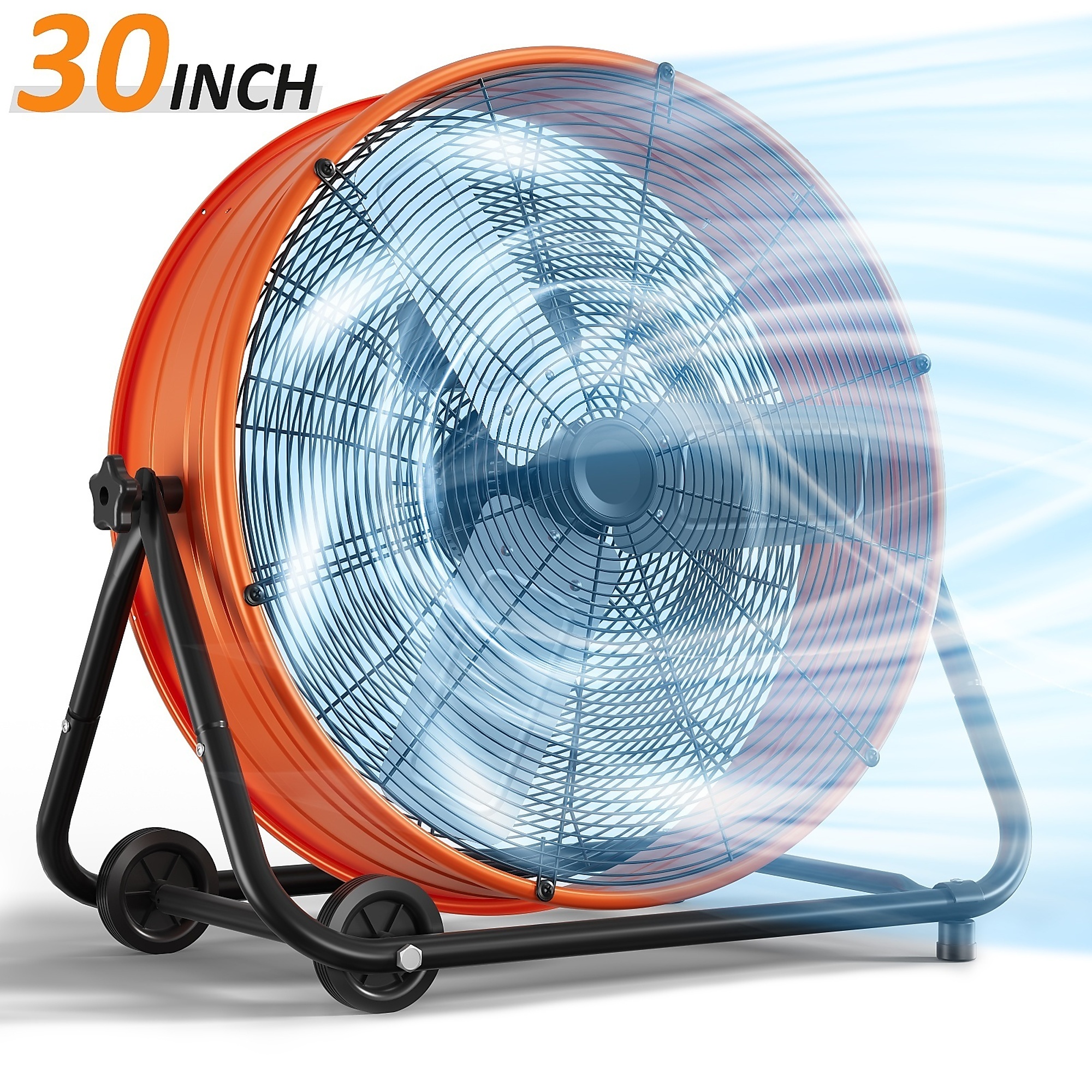 EdenDirect Industrial Drum Fan — 30in., 3 Speeds, 14000 CFM, 360° Tilt, Orange